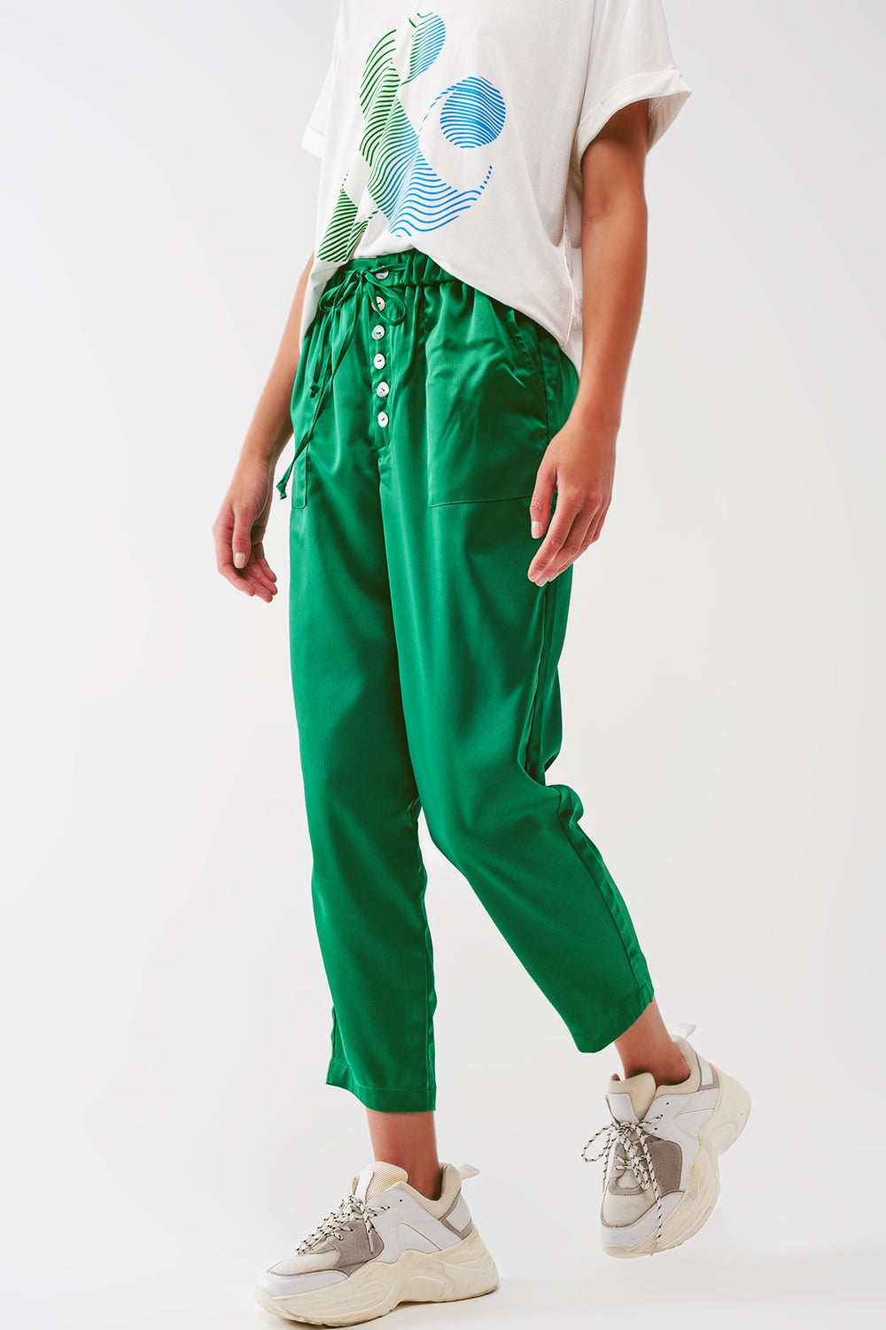 Satin Cropped Pants in Green - trousers