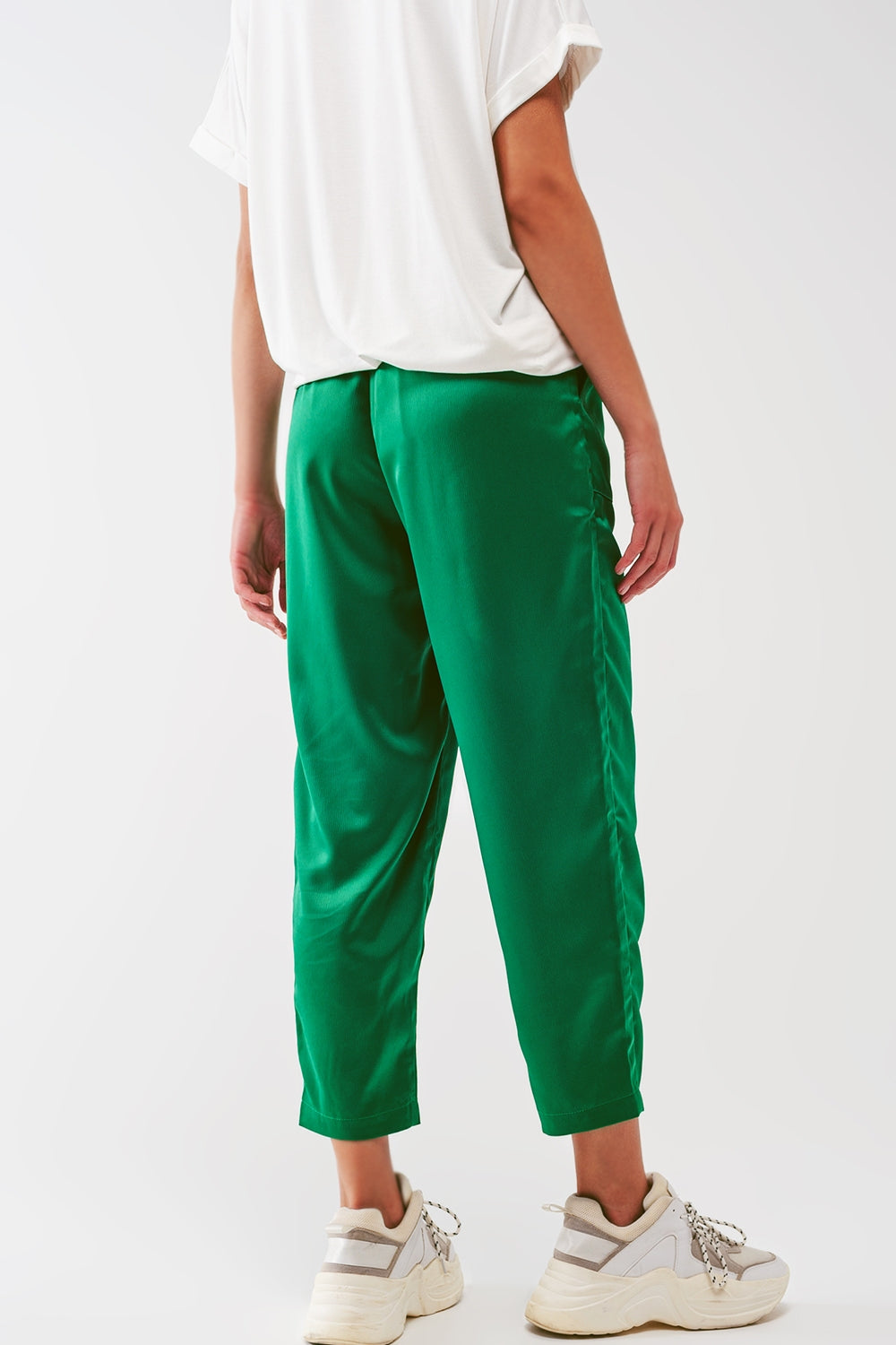 Satin Cropped Pants in Green - trousers