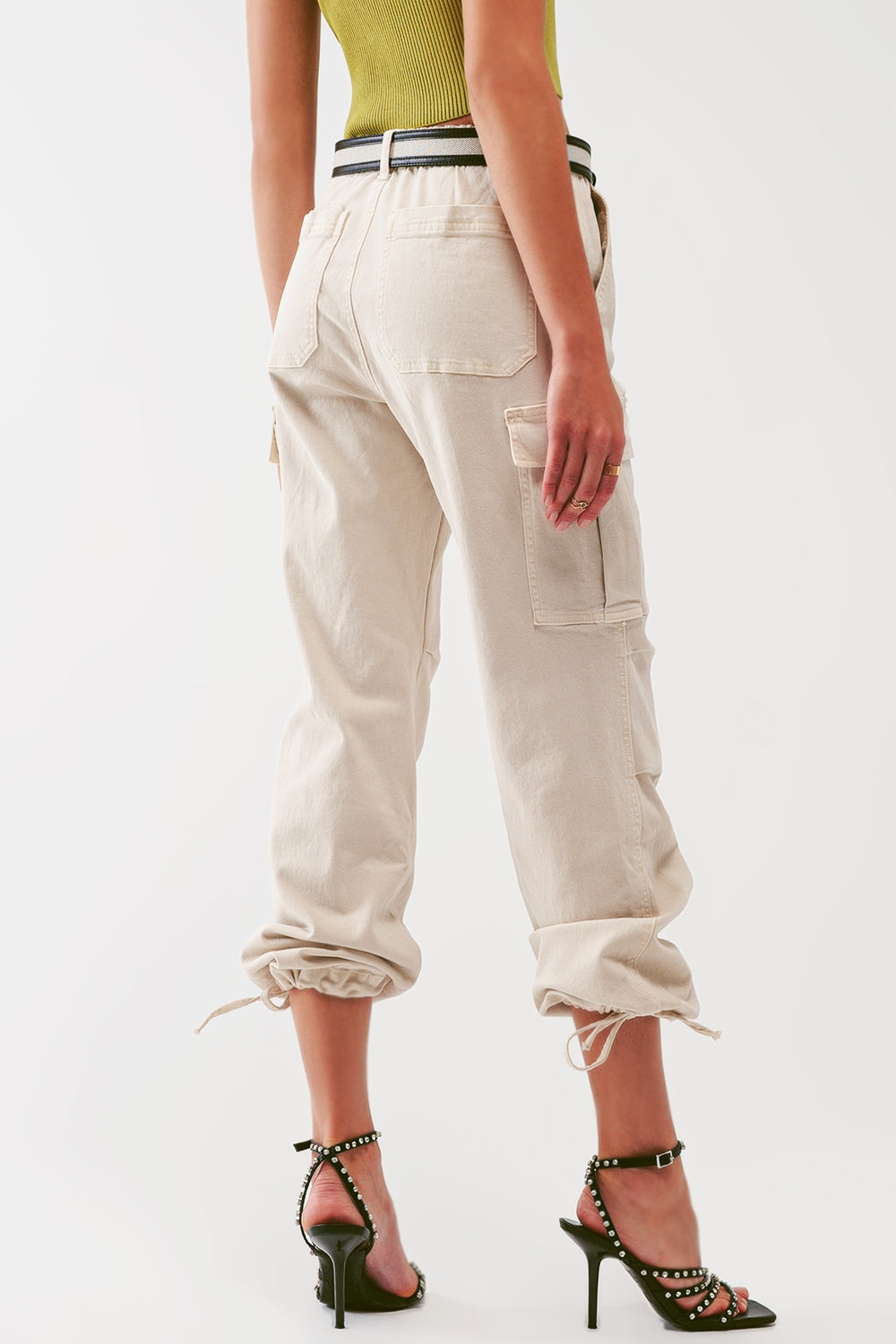 Cargo Pants with Tassel ends in Sand - Coloured Jeans