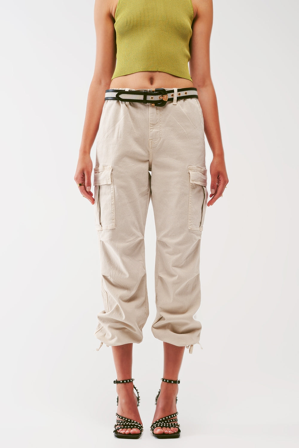 Cargo Pants with Tassel ends in Sand - Coloured Jeans