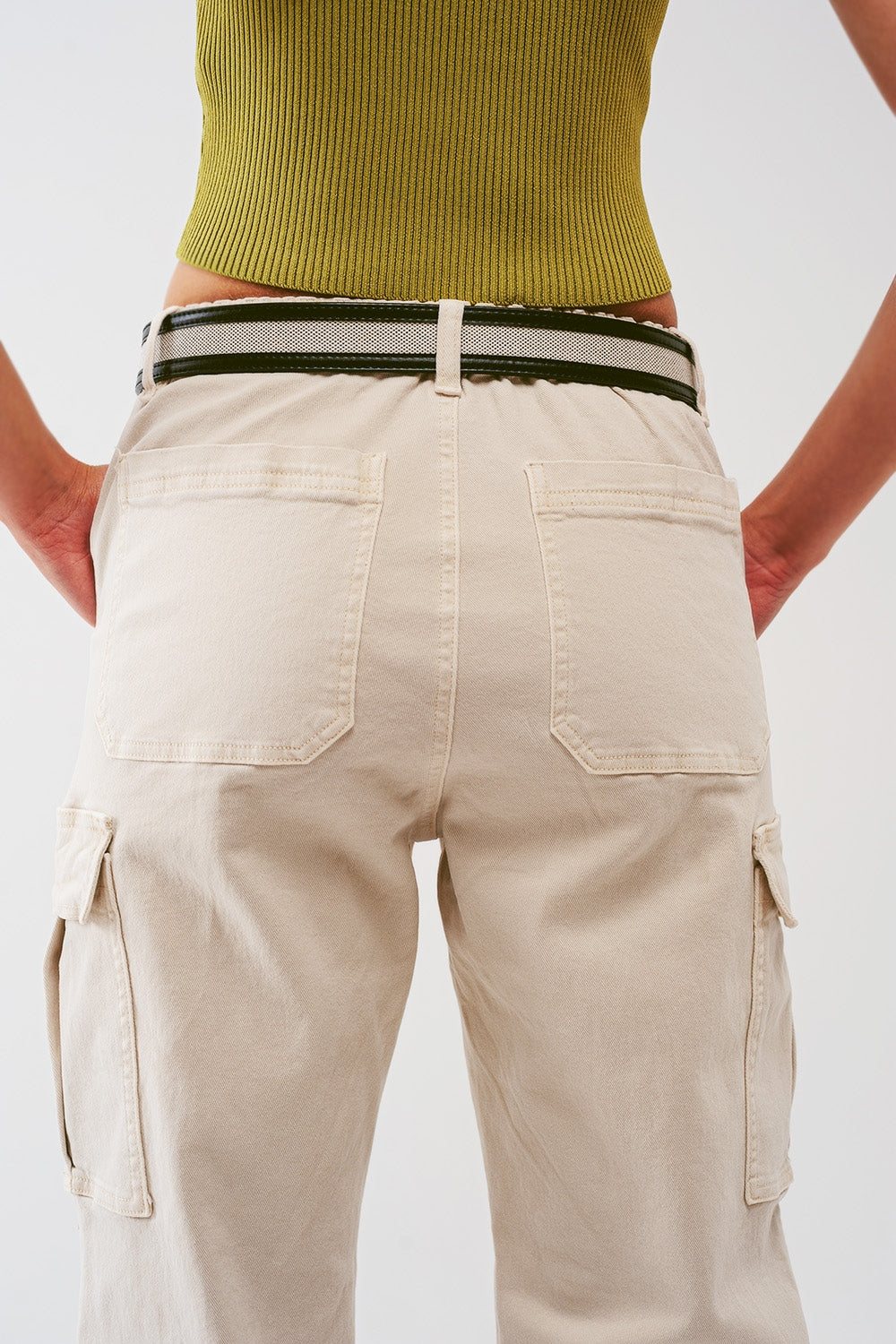 Cargo Pants with Tassel ends in Sand - Coloured Jeans