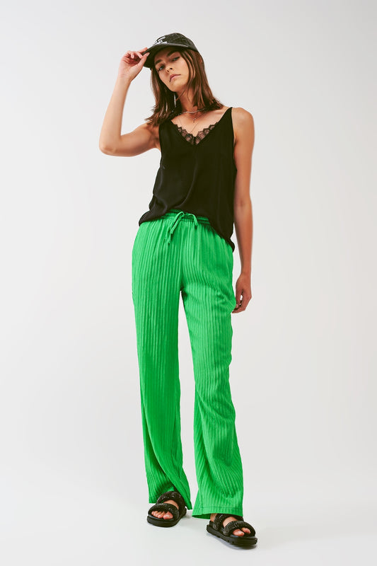 Loose Fit Striped Pants in Green - trousers