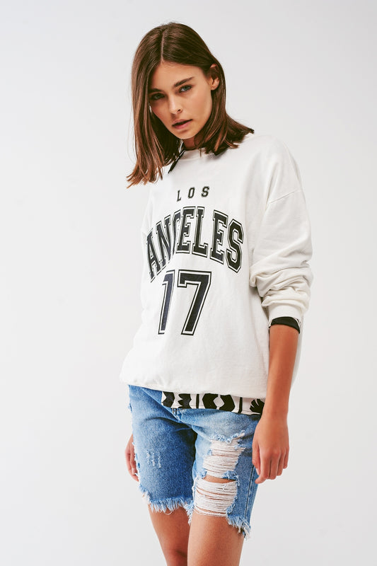 Oversized Sweatshirt with Los Angeles Text in White - jumper