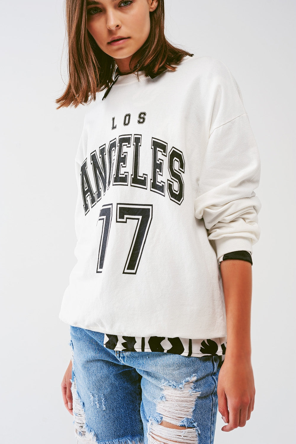 Oversized Sweatshirt with Los Angeles Text in White