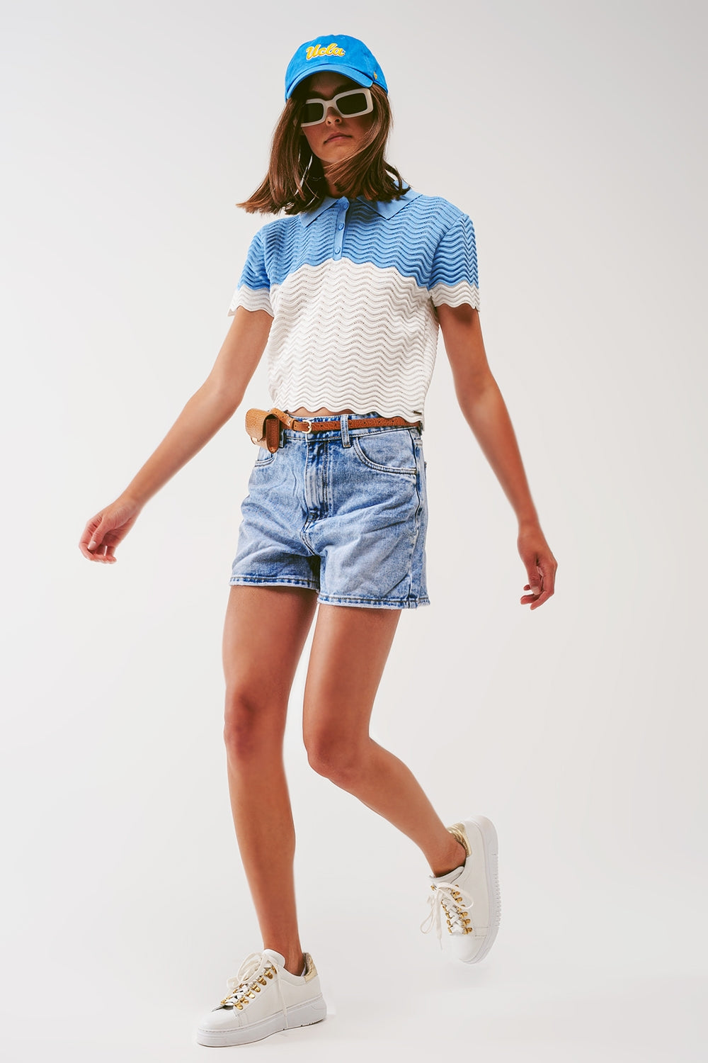 Short en jean délavé bleu clair