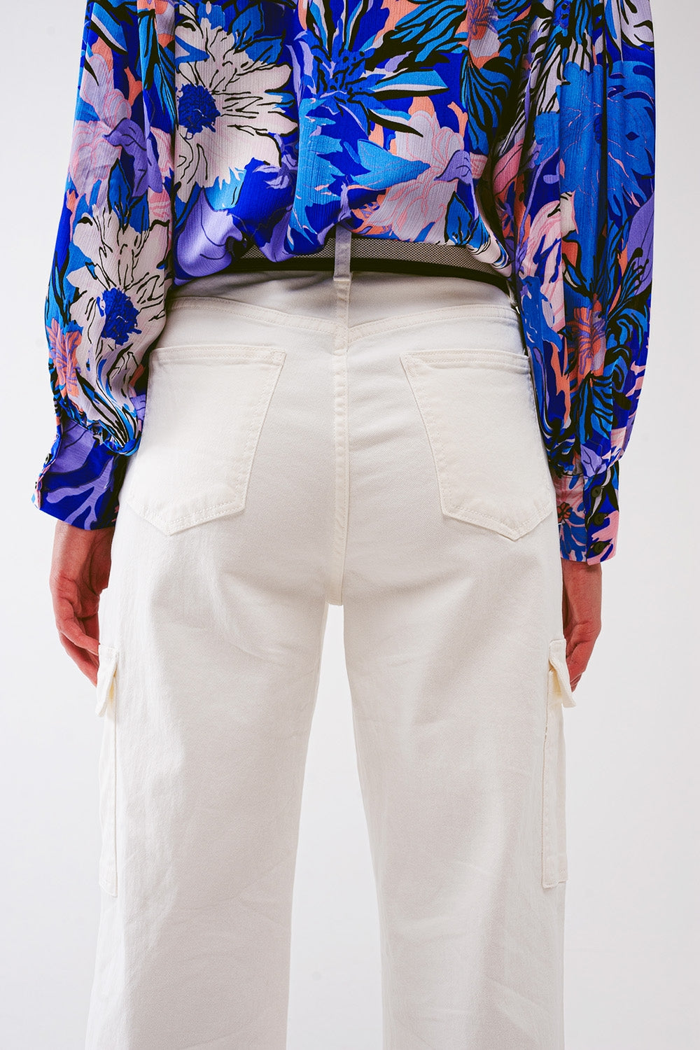 Straight Leg Cargo Jeans in White - Coloured Jeans