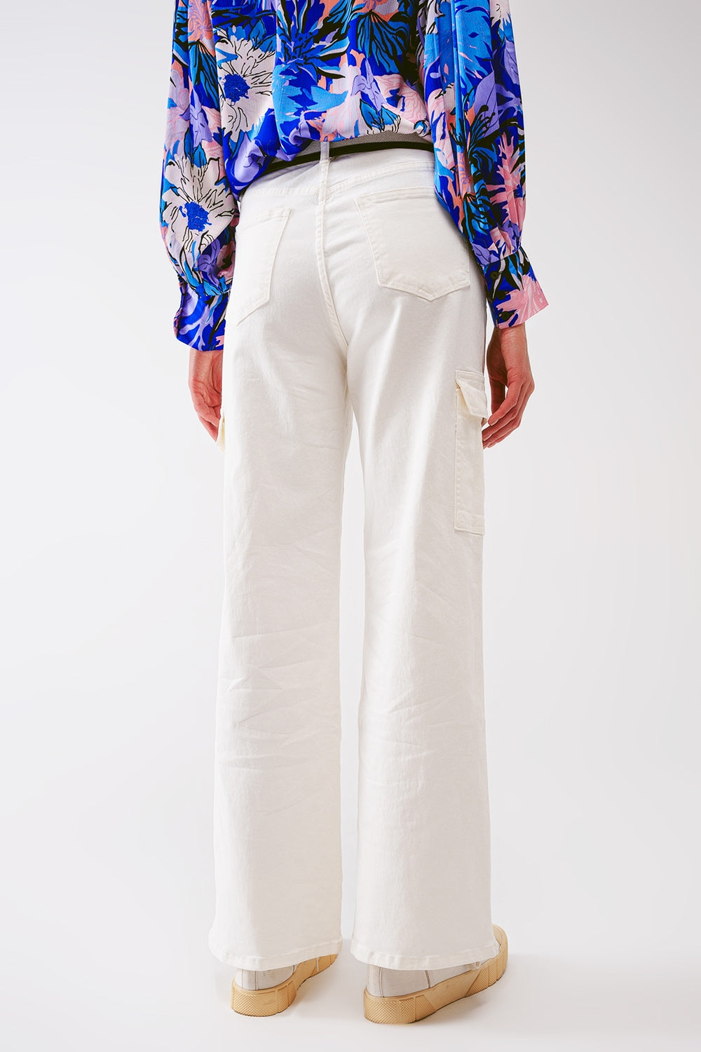 Straight Leg Cargo Jeans in White - Coloured Jeans