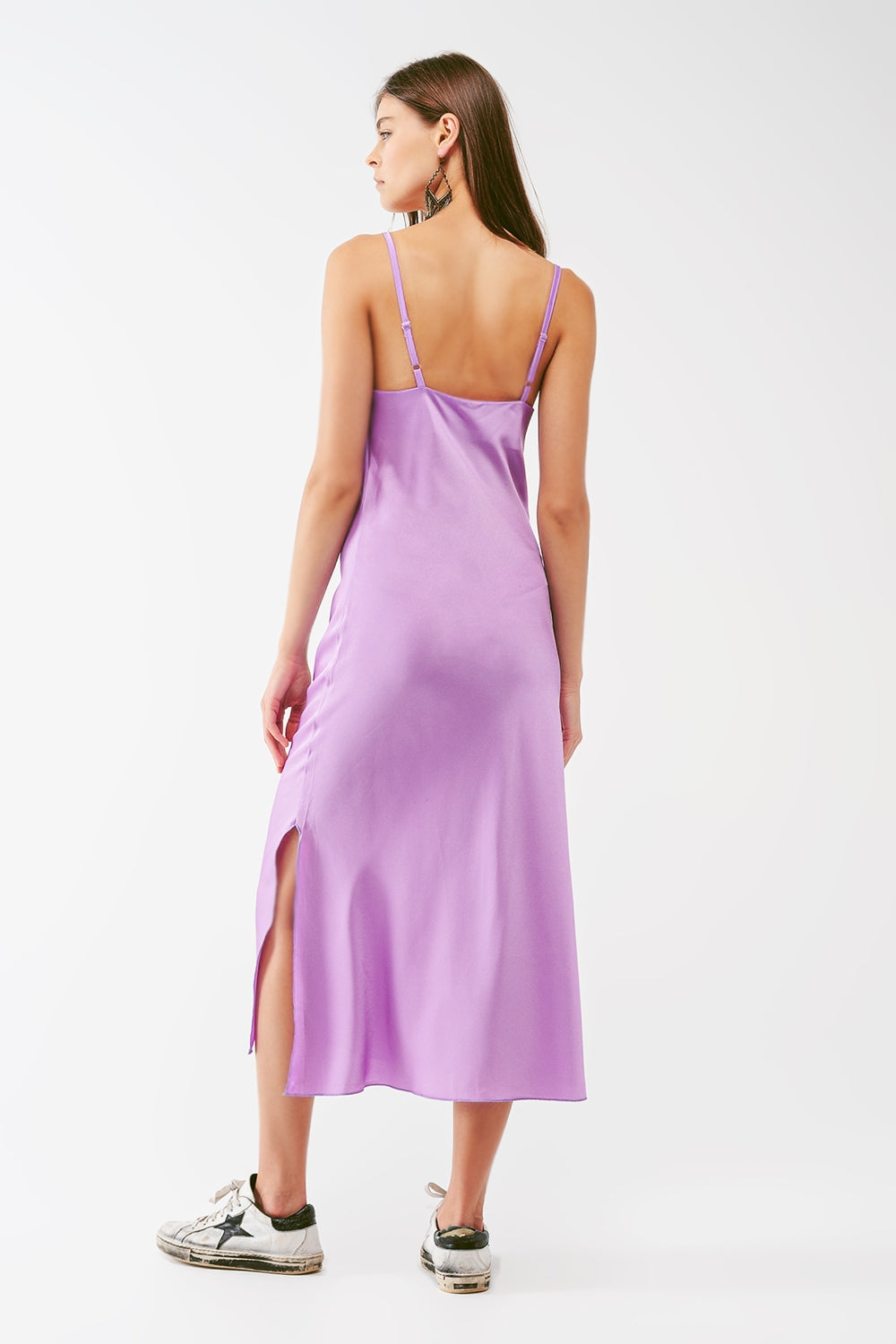 Satin Midi Dress With Cowl Neck in lilac - dress