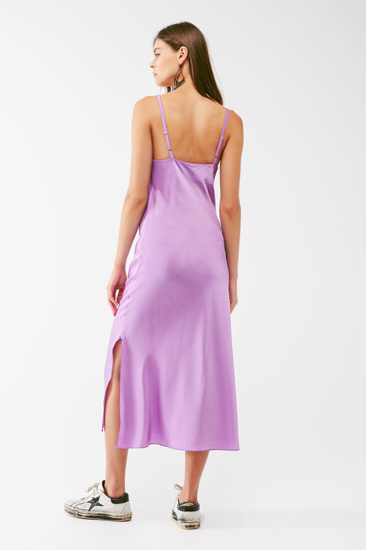 Satin Midi Dress With Cowl Neck in lilac - dress