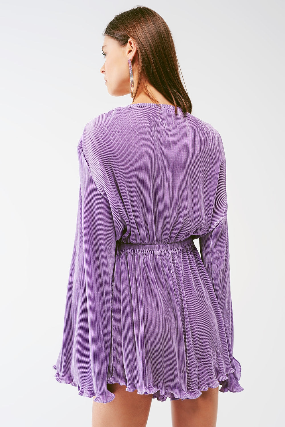Satin Wrap Deatil Pleated playsuit in lilac