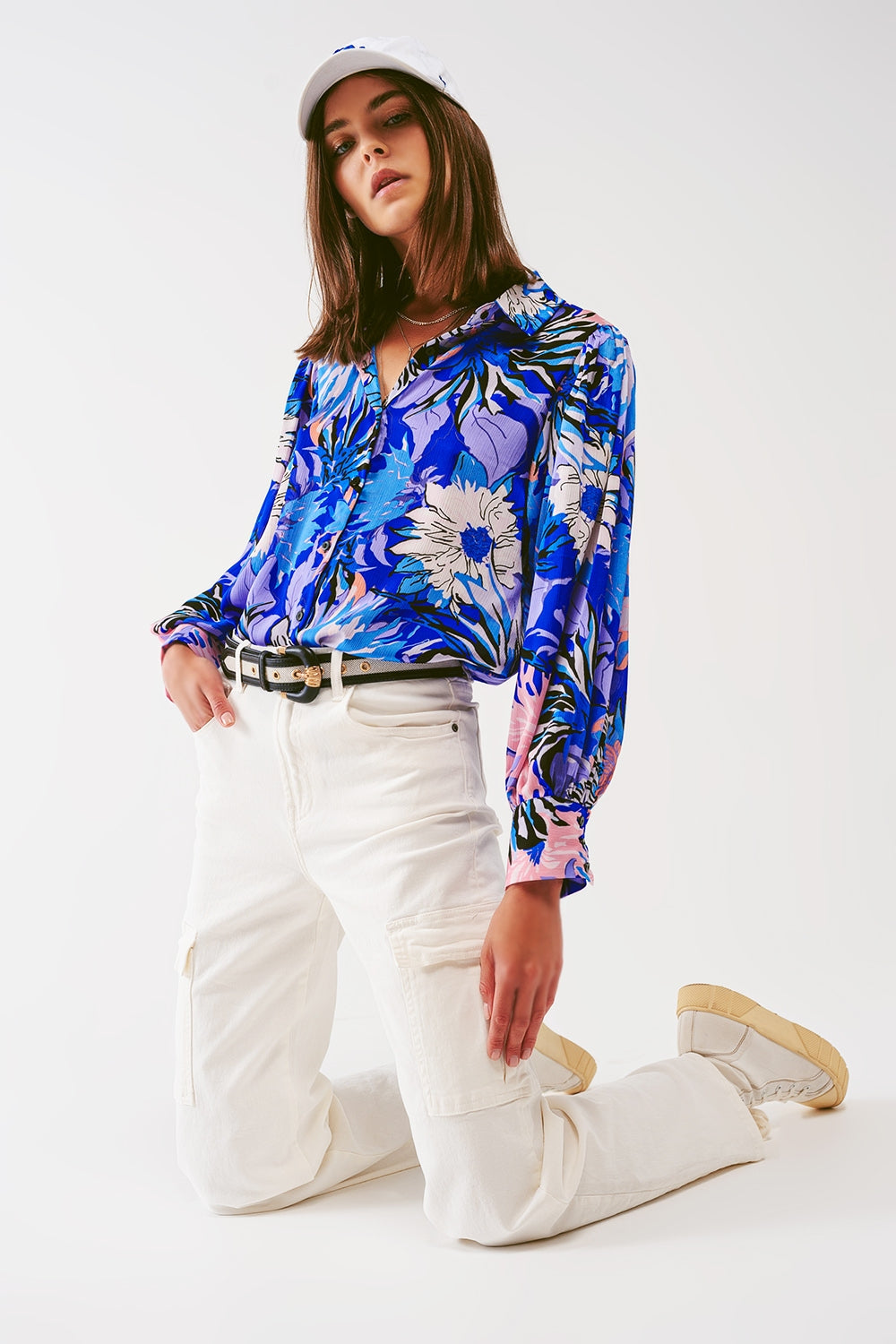 Straight Leg Cargo Jeans in White - Coloured Jeans