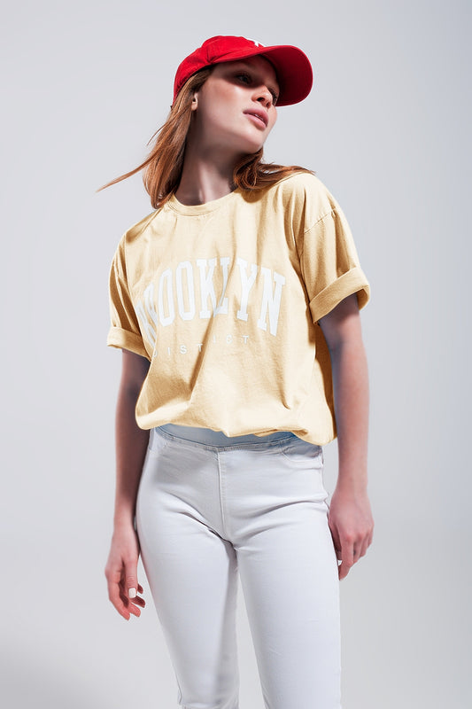T-Shirt with Brooklyn District Text in yellow - top