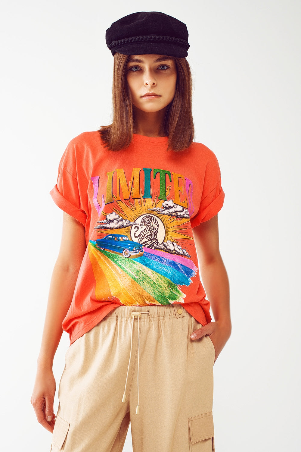 T-Shirt with Limited Graphic Print in Orange - top