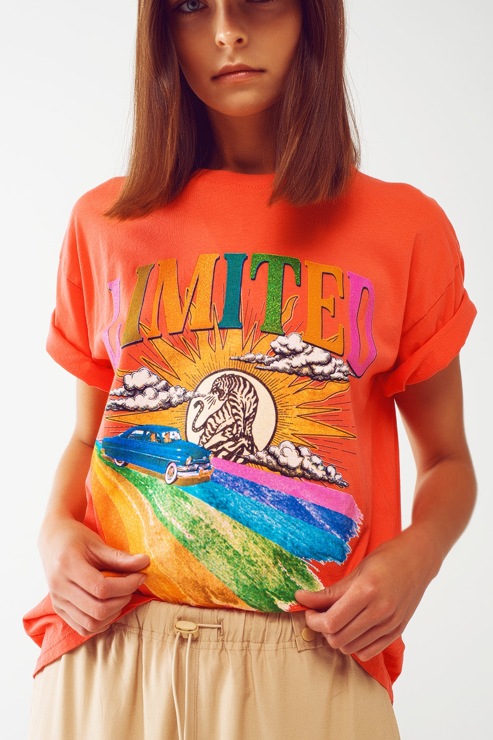 T-Shirt with Limited Graphic Print in Orange - top