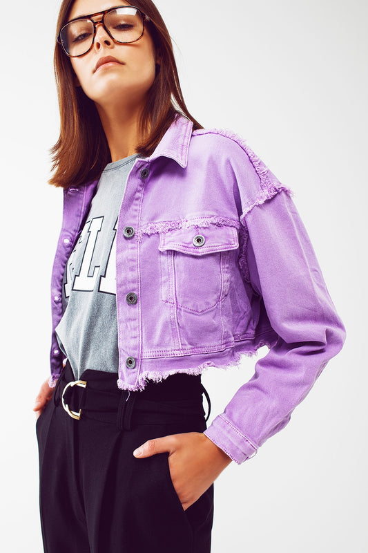 Gekürzte Trucker Jacke aus Jeansstoff in purple