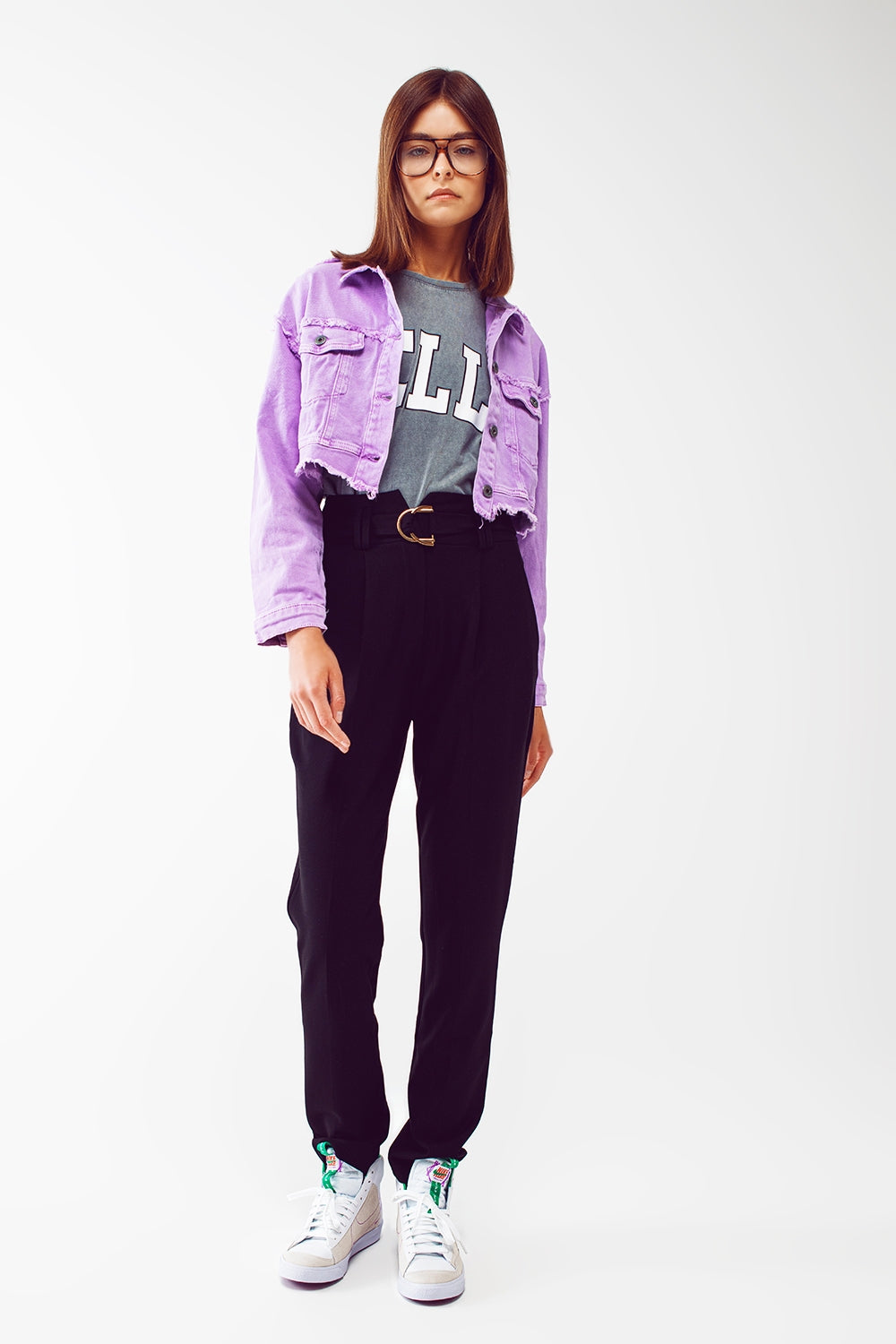 Gekürzte Trucker Jacke aus Jeansstoff in purple