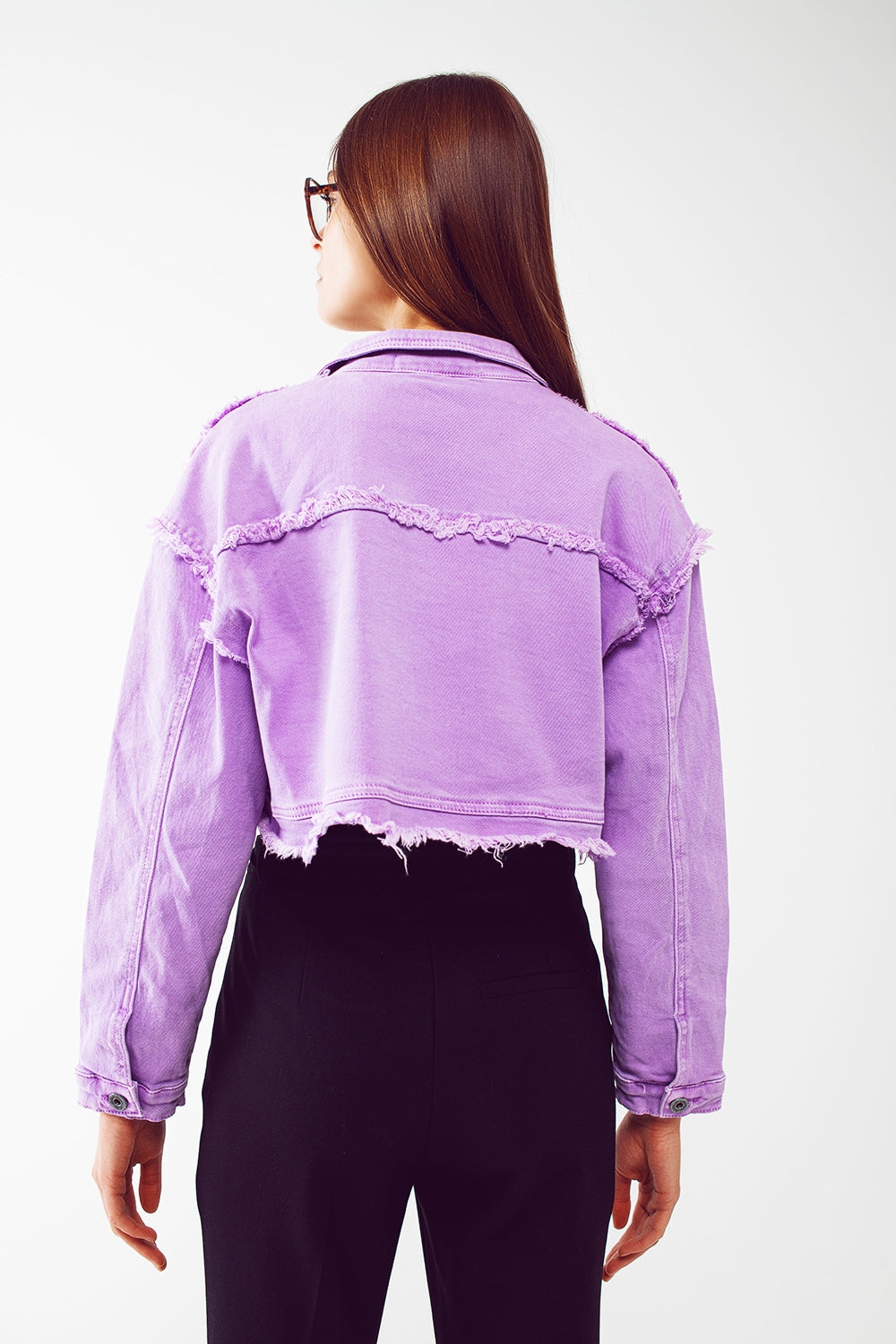 Gekürzte Trucker Jacke aus Jeansstoff in purple