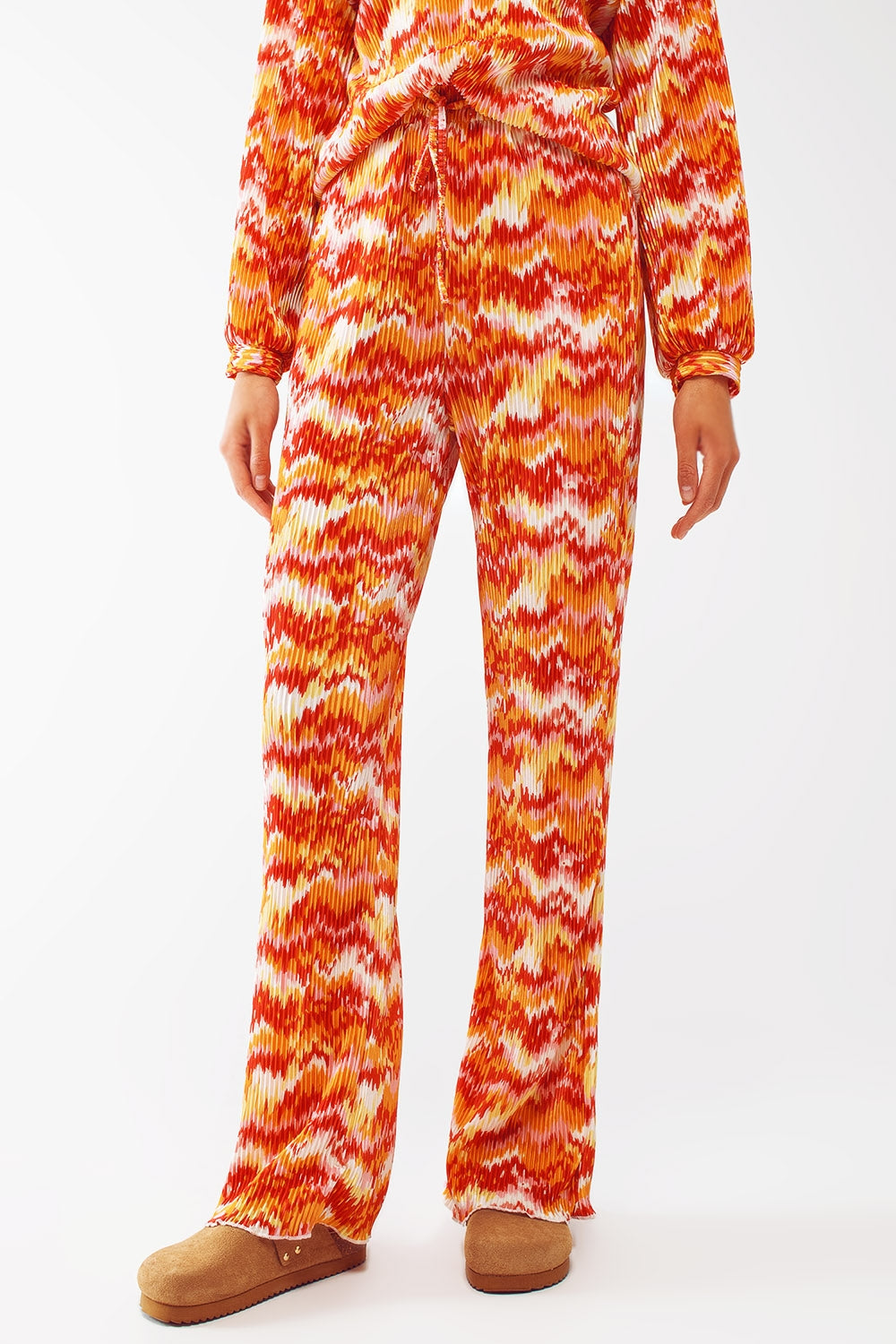 Textured Straight Leg Pants in Abstract Print - trousers