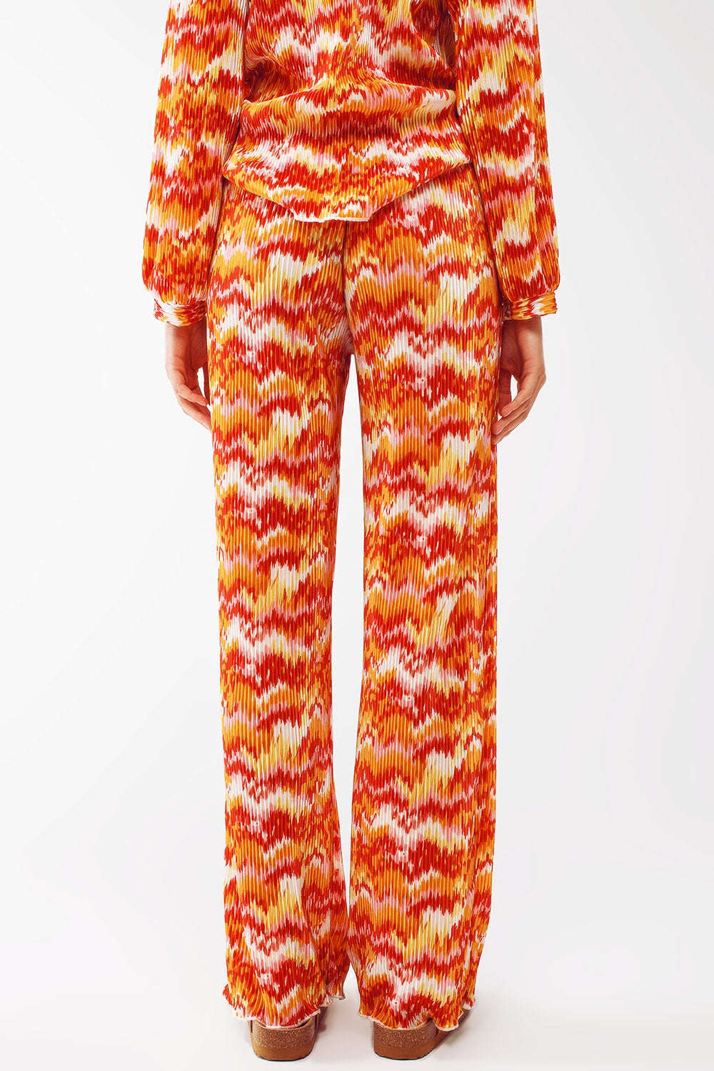 Textured Straight Leg Pants in Abstract Print - trousers
