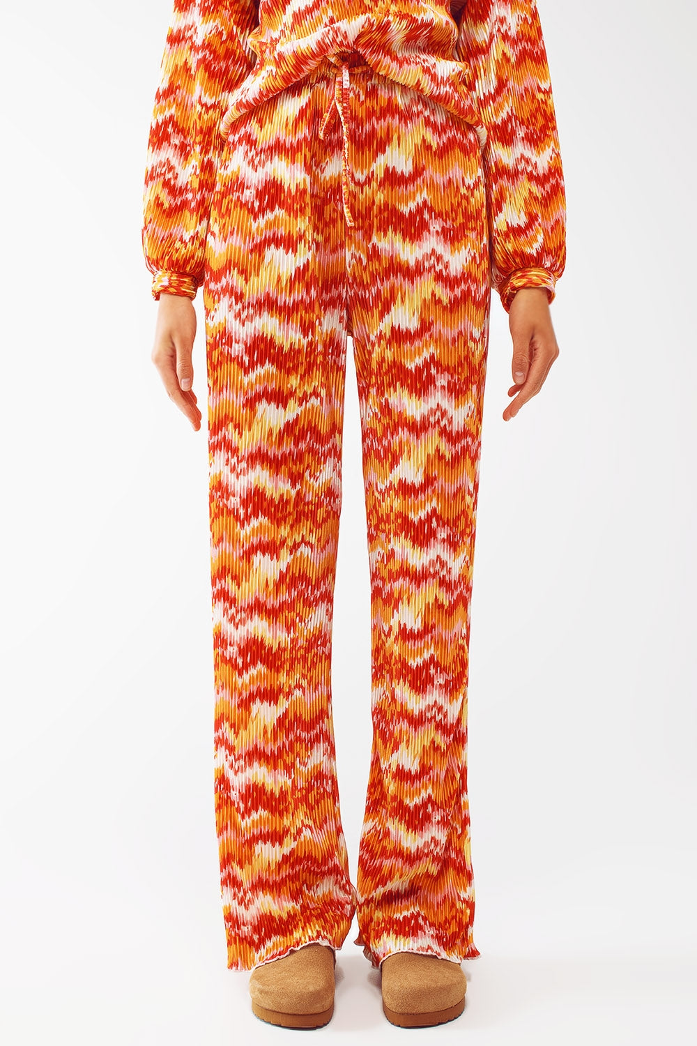Textured Straight Leg Pants in Abstract Print - trousers