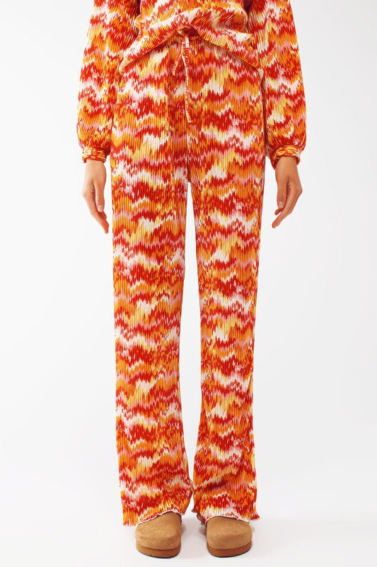 Textured Straight Leg Pants in Abstract Print - trousers