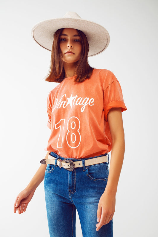 T-Shirt with Vintage 18 Text in orange - top