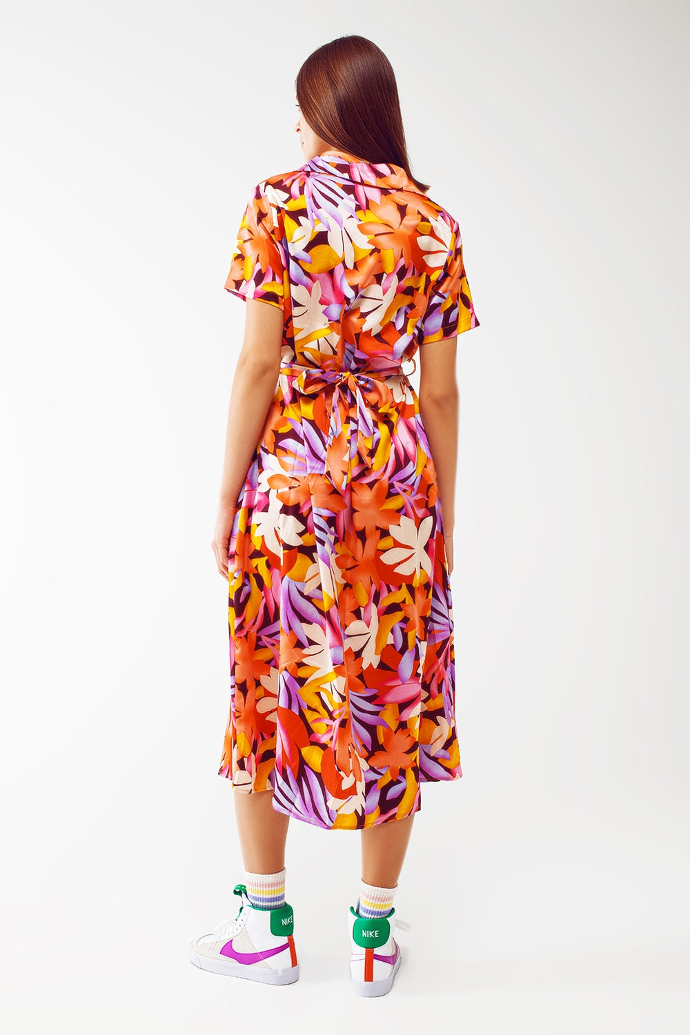 Midi Floral Print Dress in Multicolour - dress