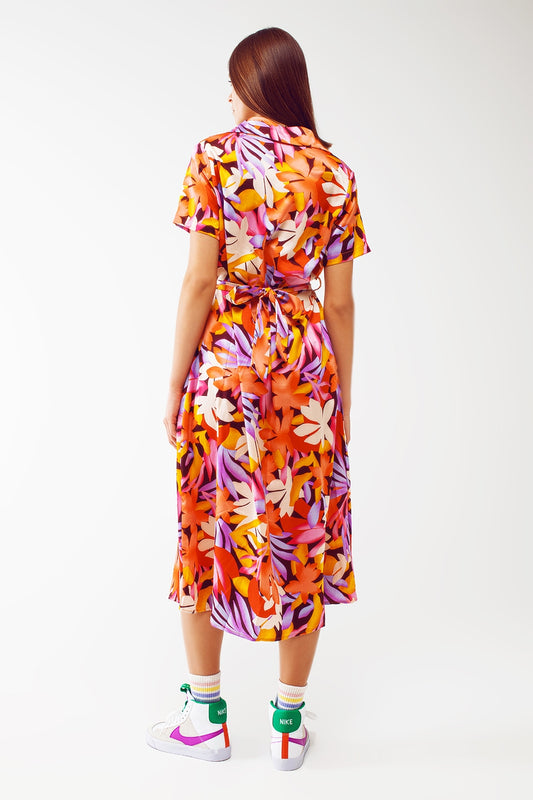 Midi Floral Print Dress in Multicolour - dress