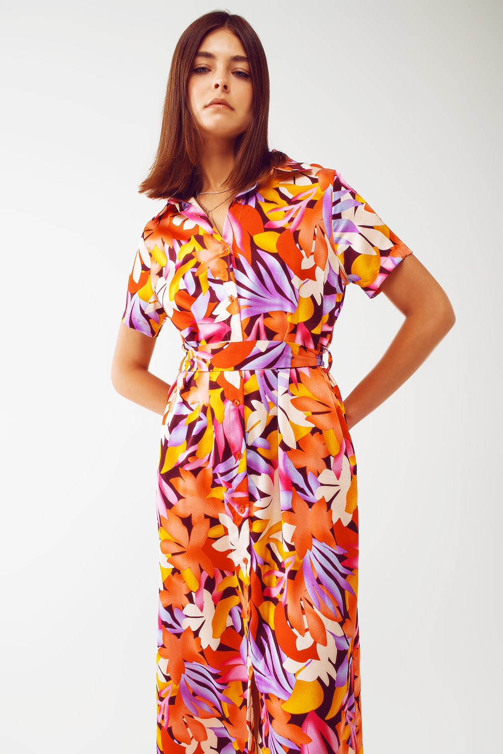 Midi Floral Print Dress in Multicolour - dress