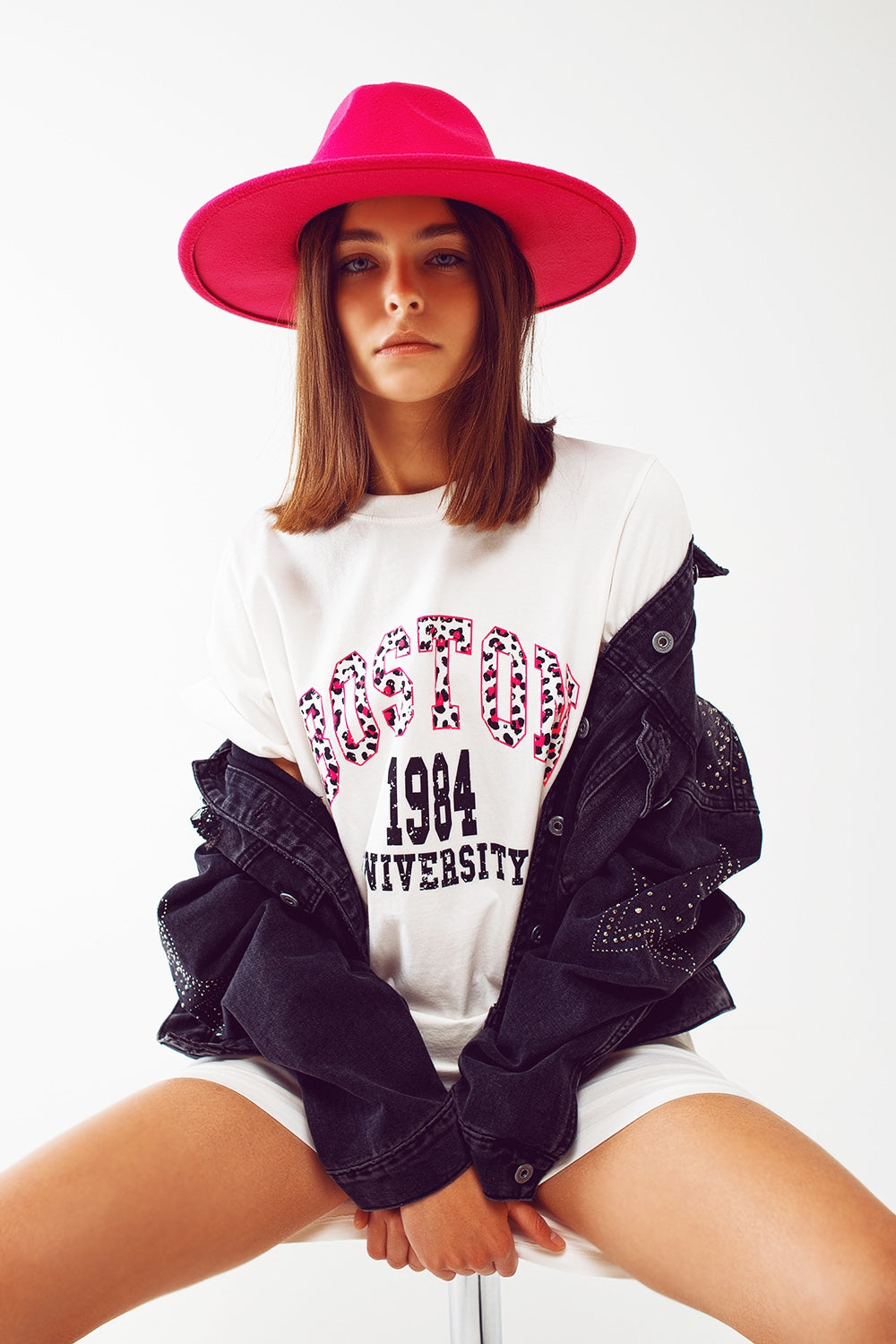 midi t-shirt dress in white boston 1984 university - dress