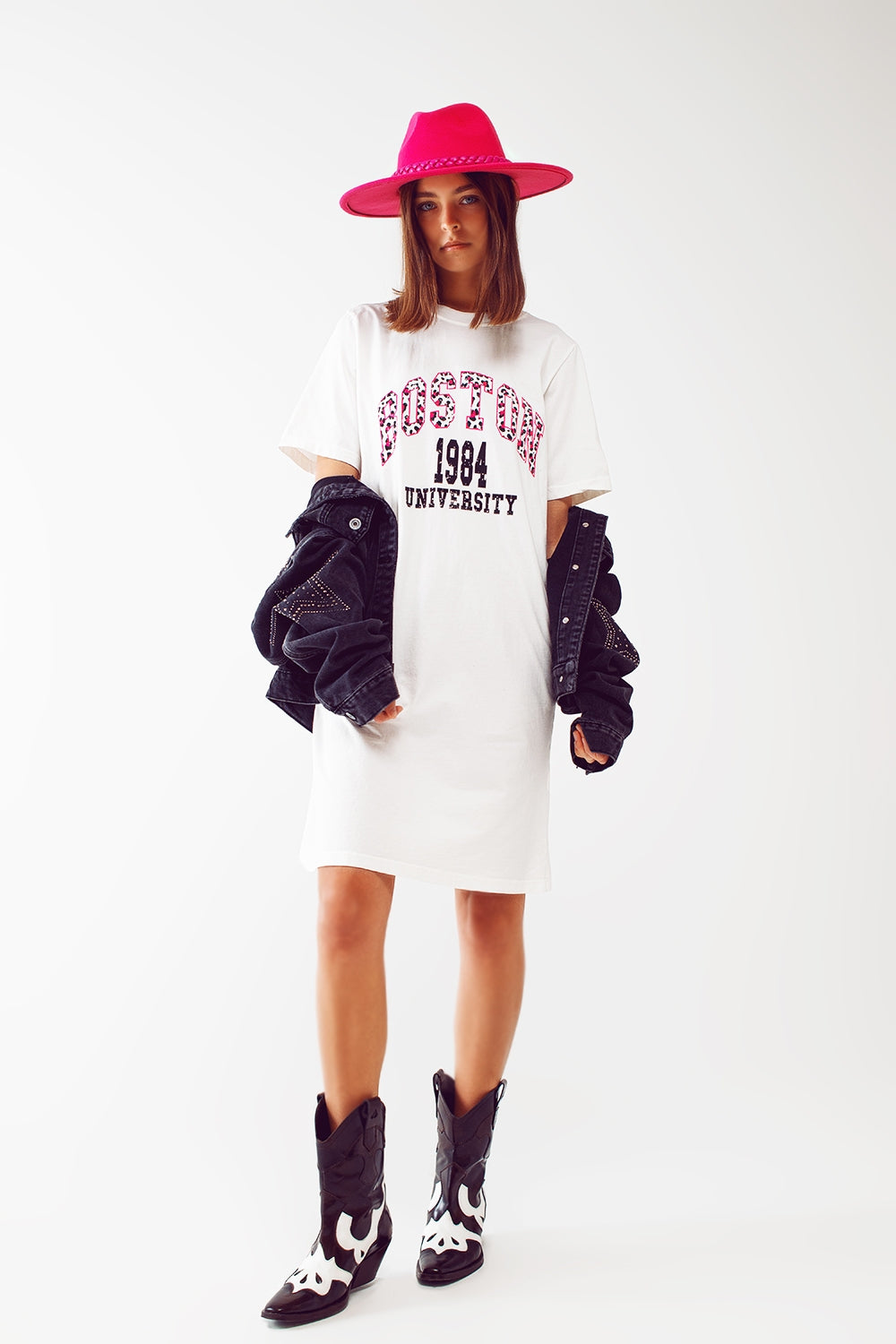 midi t-shirt dress in white boston 1984 university - dress