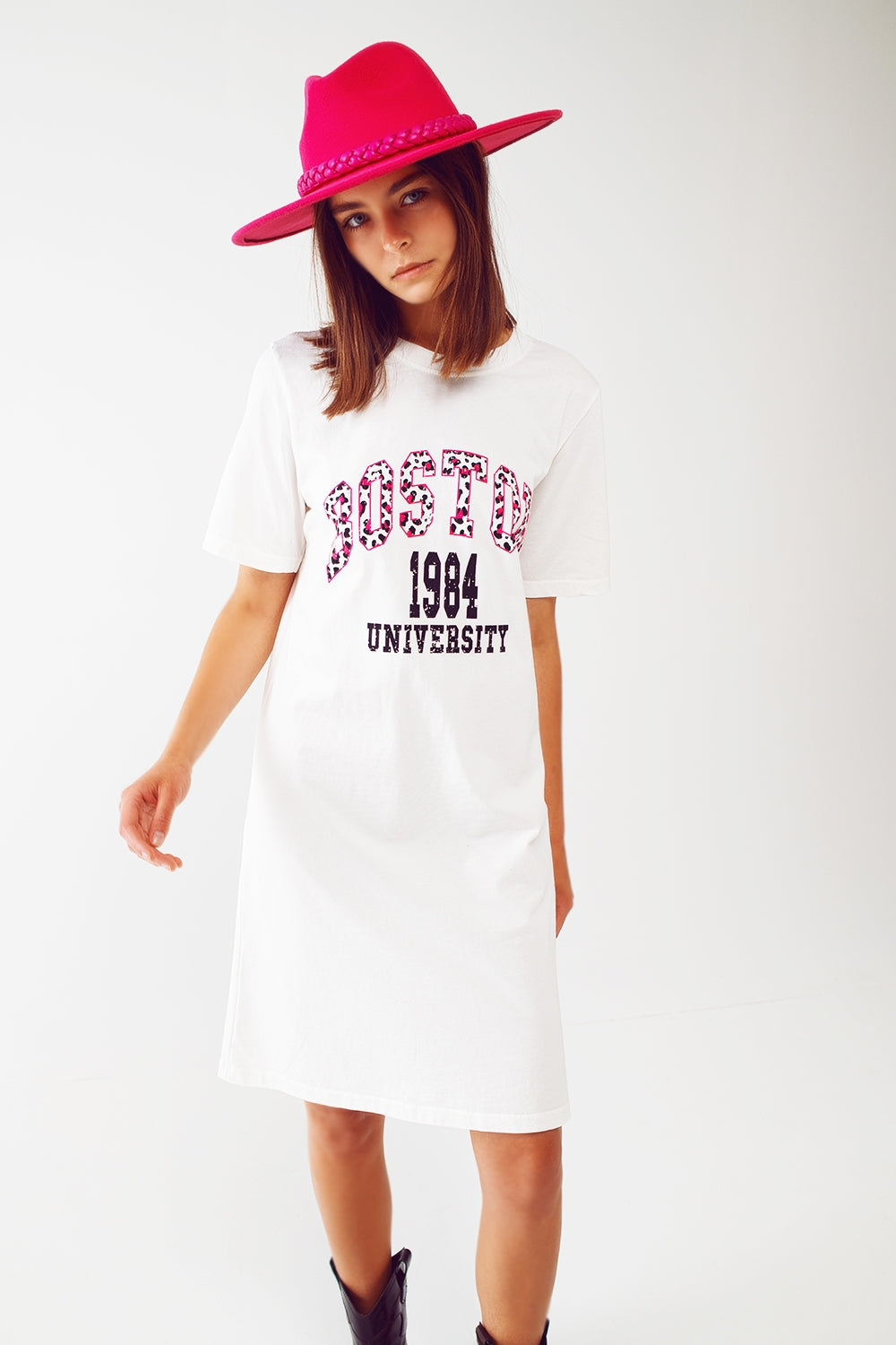 midi t-shirt dress in white boston 1984 university - dress