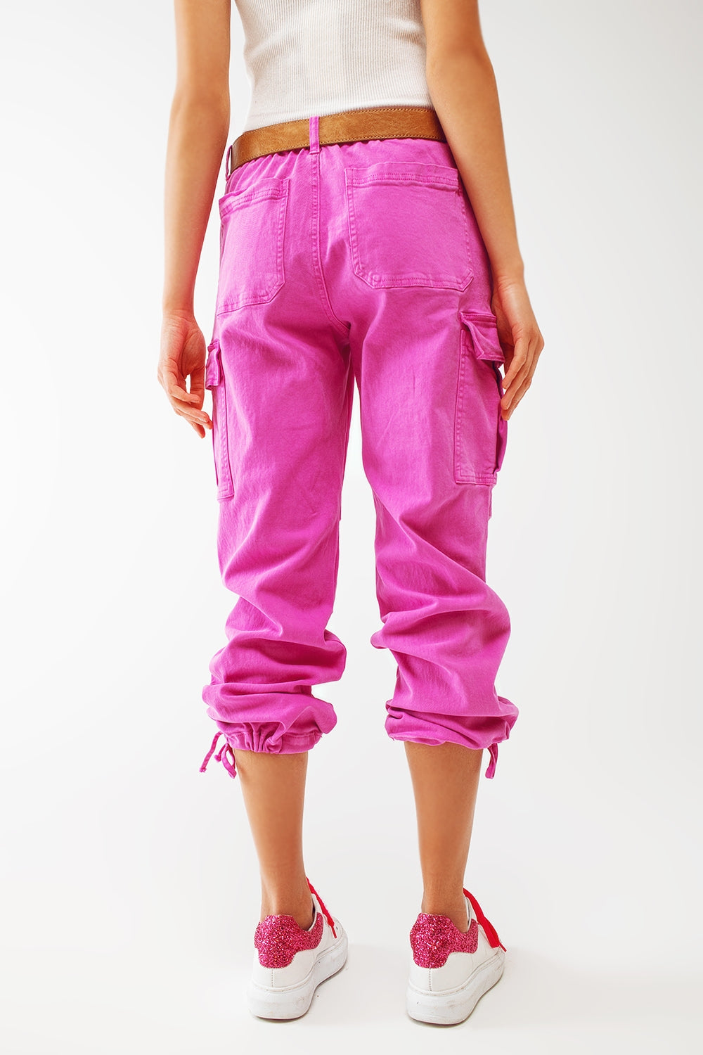 Cargo Pants with Tassel ends in Fuchsia - Coloured Jeans