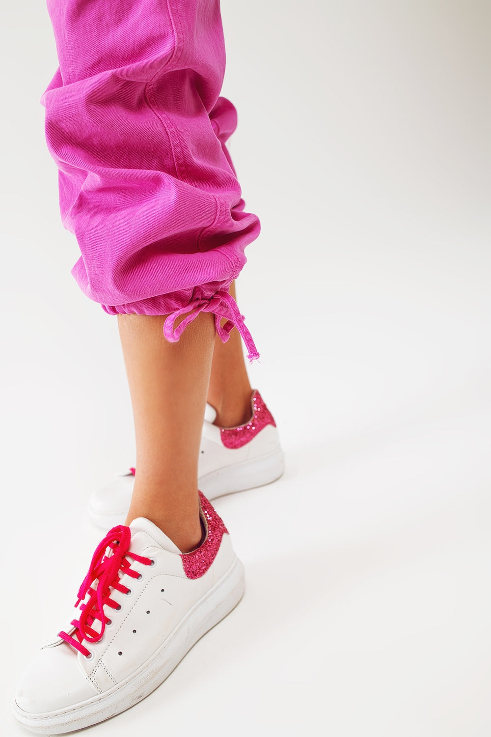 Cargo Pants with Tassel ends in Fuchsia - Coloured Jeans