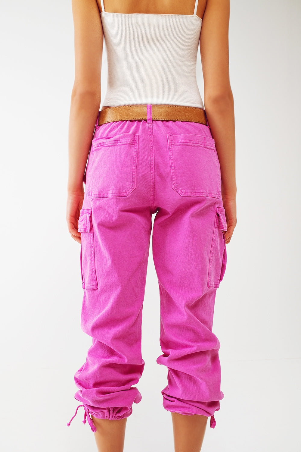 Cargo Pants with Tassel ends in Fuchsia - Coloured Jeans