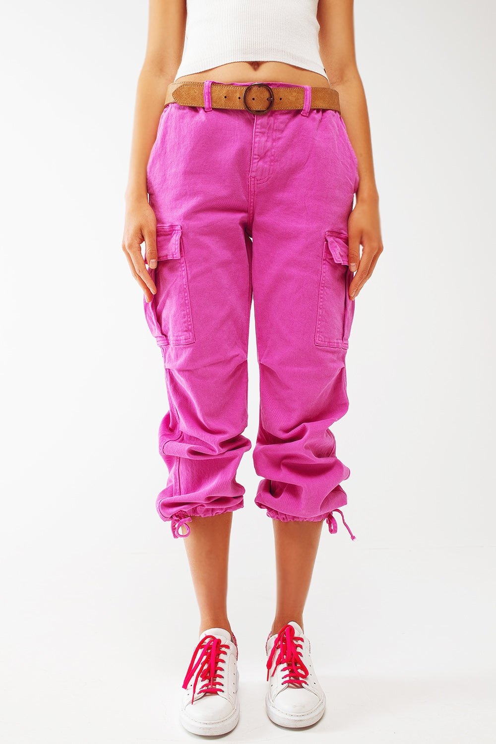 Cargo Pants with Tassel ends in Fuchsia - Coloured Jeans
