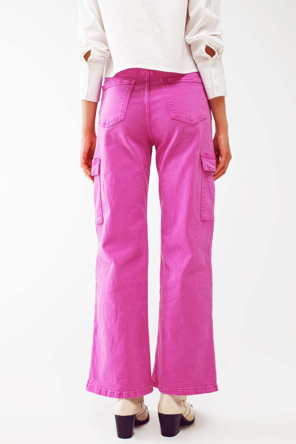 Straight Leg Cargo Jeans in Fuchsia - Coloured Jeans