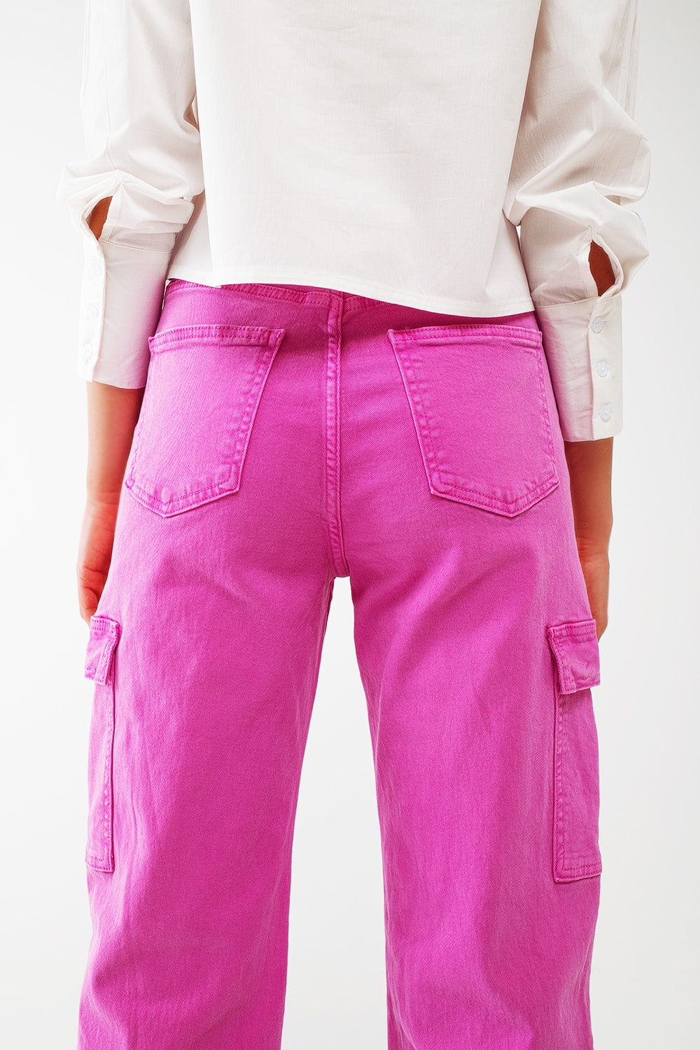Straight Leg Cargo Jeans in Fuchsia - Coloured Jeans