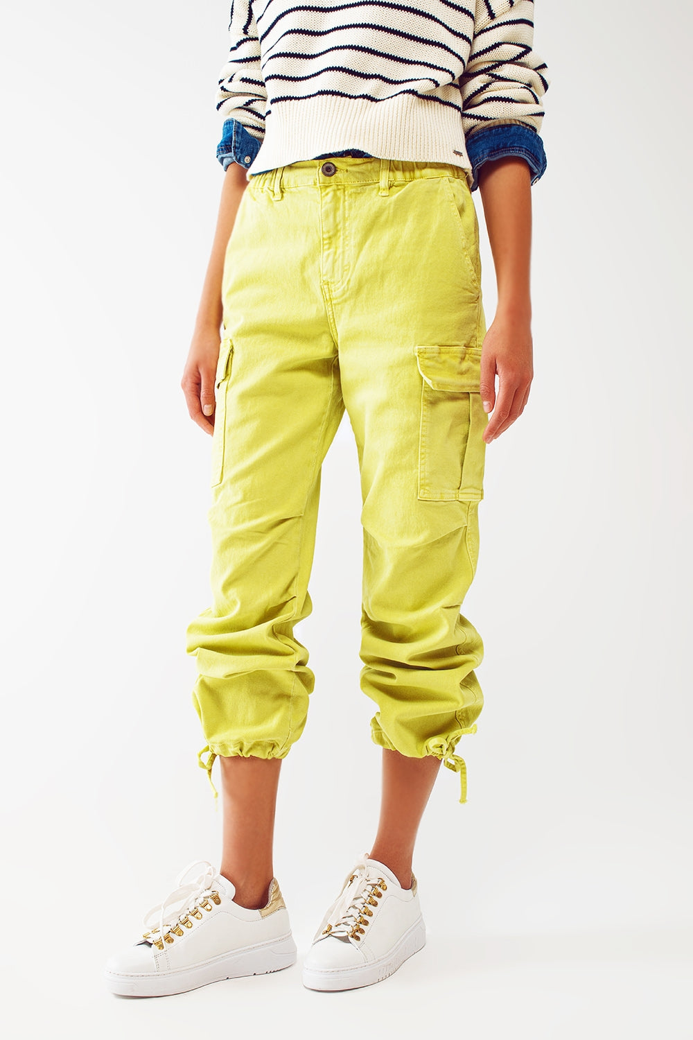 Cargo Pants with Tassel ends in lime - Coloured Jeans