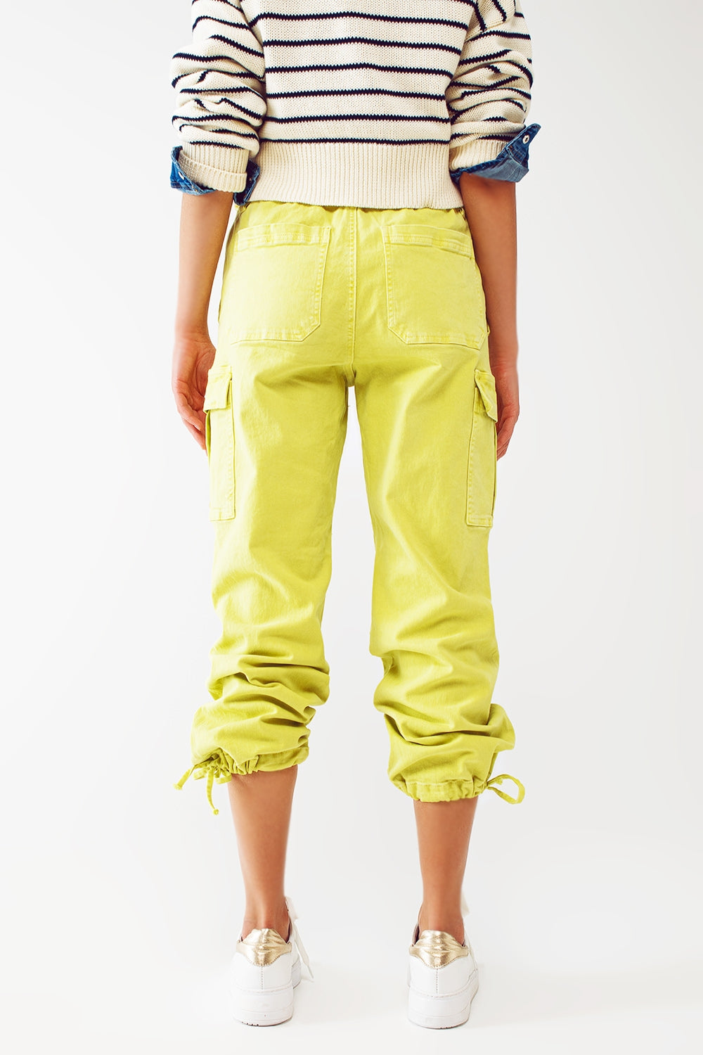 Cargo Pants with Tassel ends in lime - Coloured Jeans