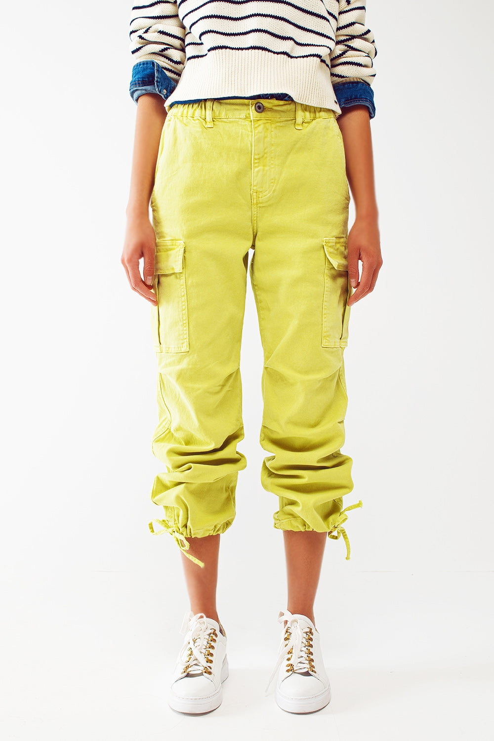 Cargo Pants with Tassel ends in lime - Coloured Jeans