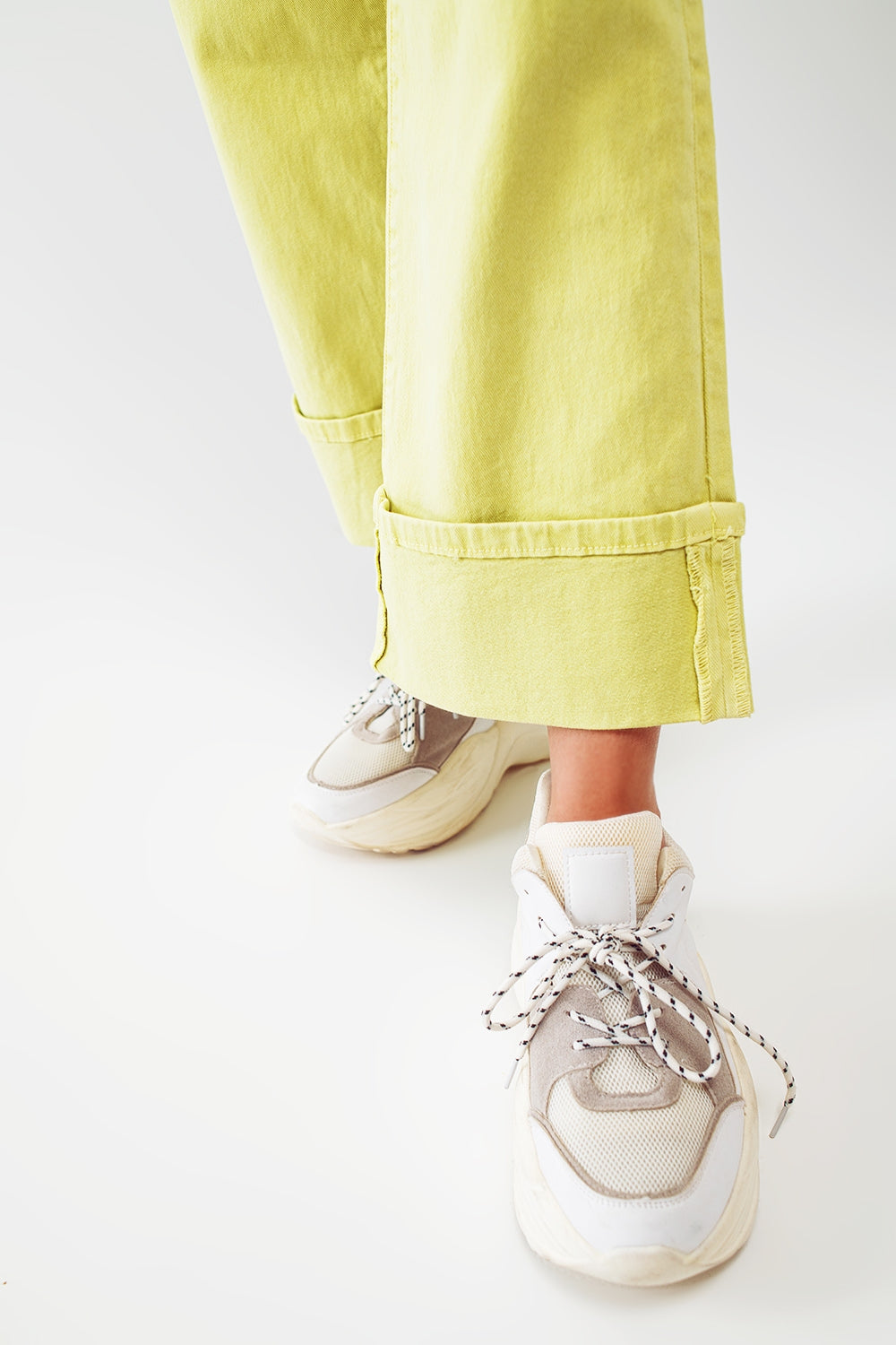 Straight Leg Jeans with Cropped Hem in Lime Green - Coloured Jeans
