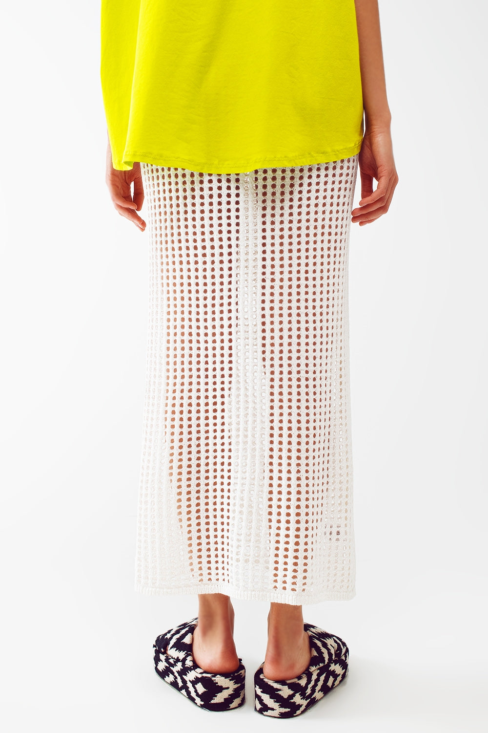 Maxi sheer crochet skirt in white