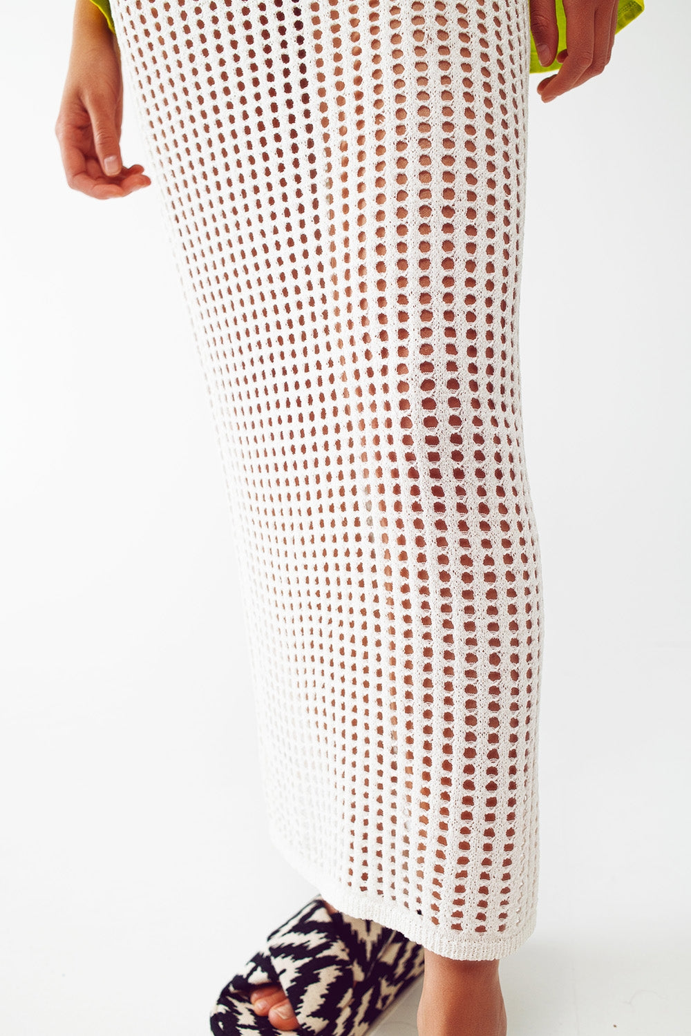 Maxi sheer crochet skirt in white