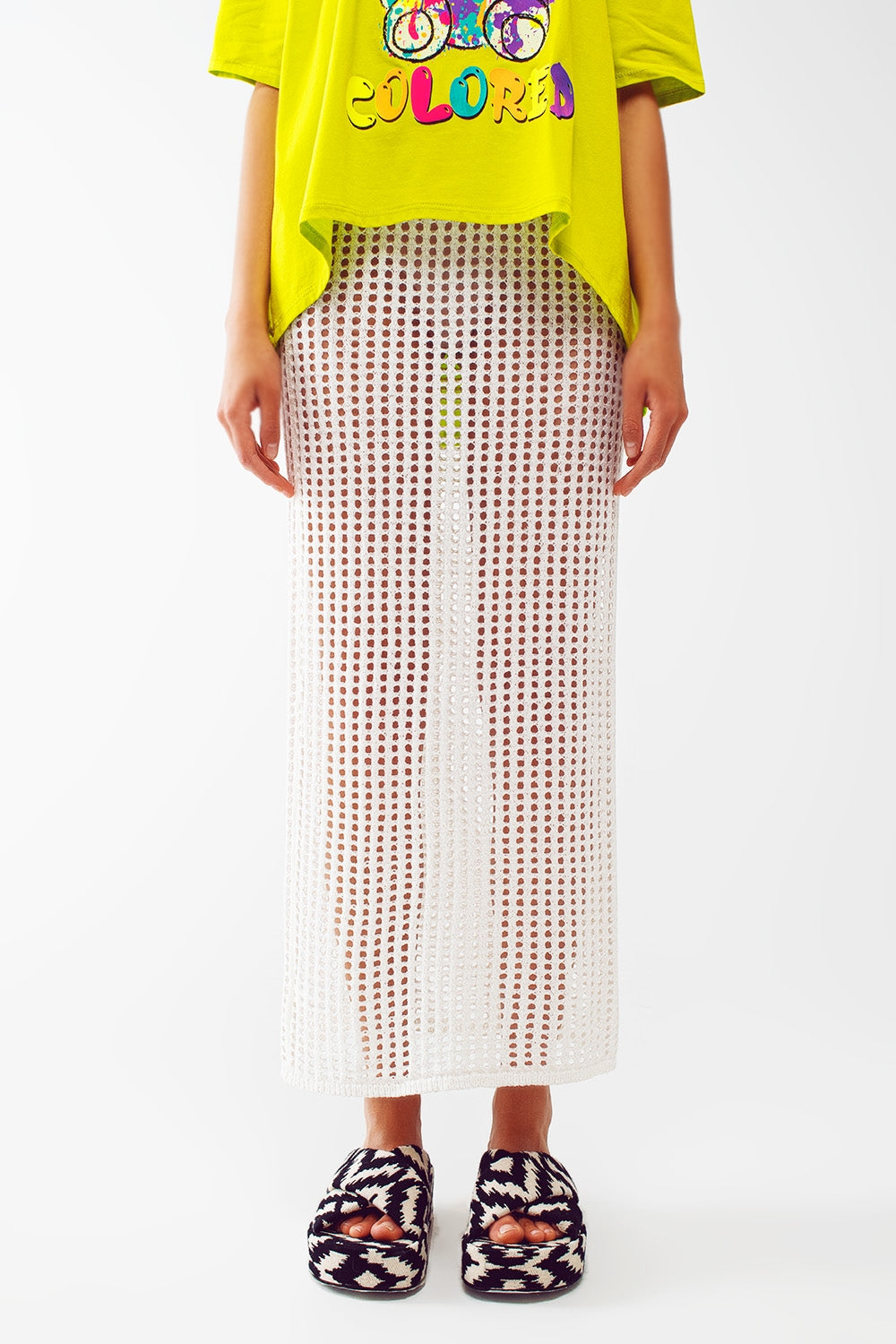 Maxi sheer crochet skirt in white