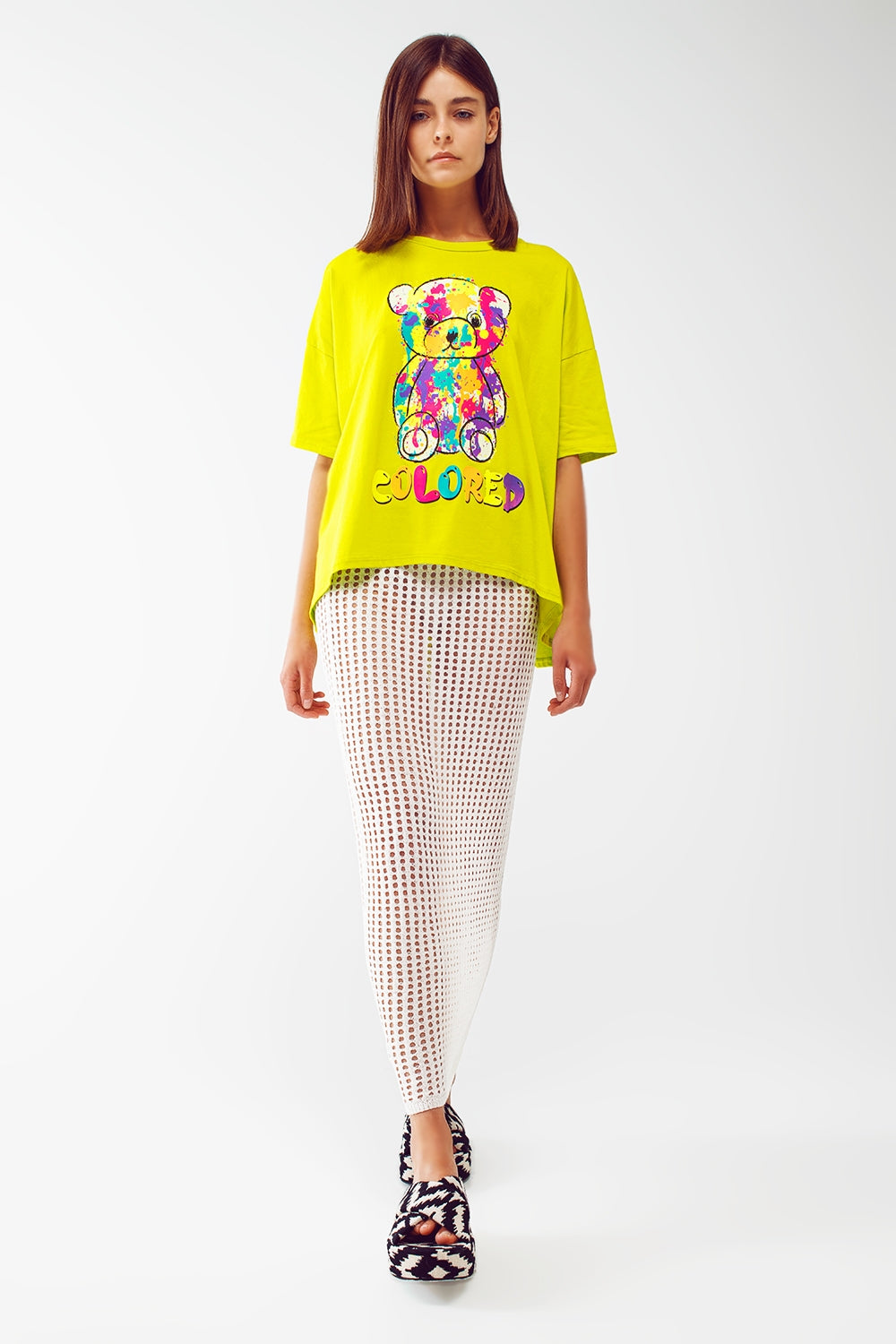 loose-fitting lime T-shirt with colored bear - top