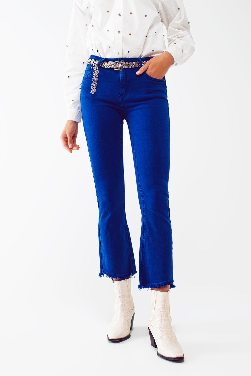 Flare jeans with raw hem edge in blue - Coloured Jeans