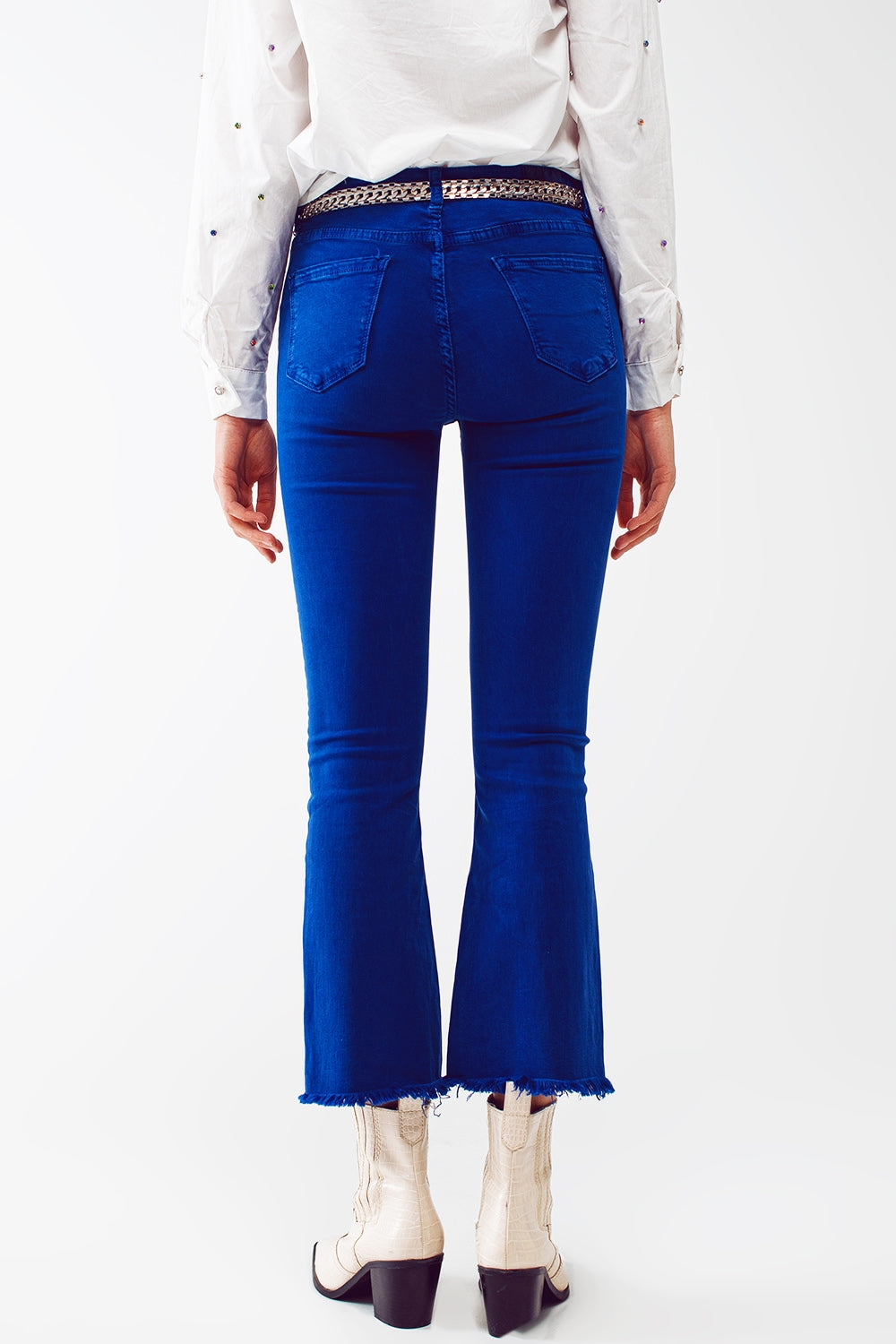Flare jeans with raw hem edge in blue - Coloured Jeans