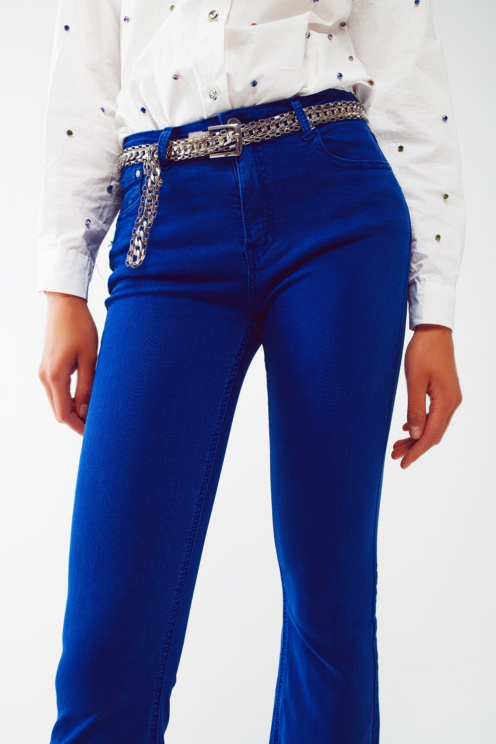 Flare jeans with raw hem edge in blue - Coloured Jeans