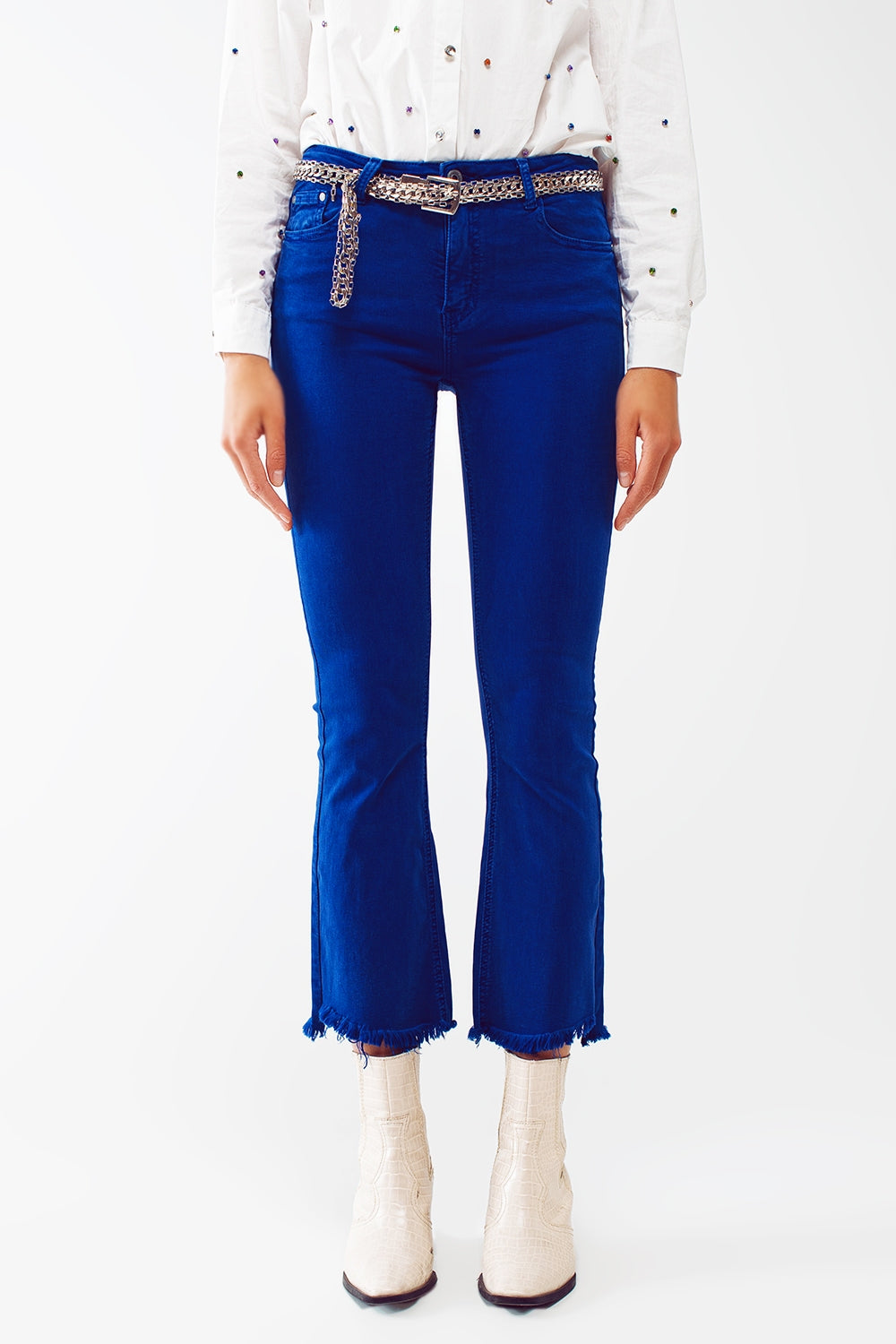 Flare jeans with raw hem edge in blue - Coloured Jeans